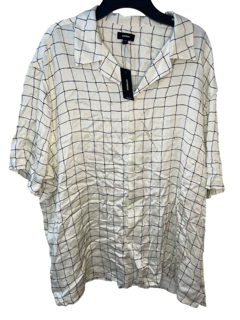 Express Oversized Button-Down Shirt White Black Grid Pattern Wmn's Sz L $68NWT